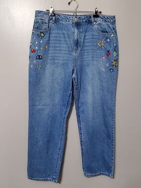 Forever 21 Premium Straight-Leg Jeans with Colorful Embroidery Women's Size 0x